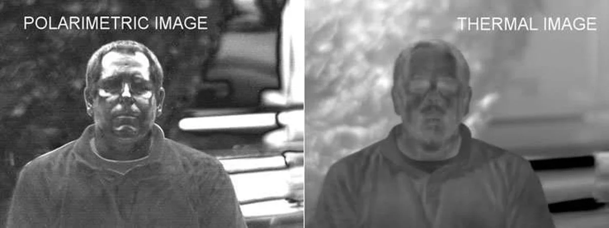 The thermal polarimetric image allows for fine facial details to emerge