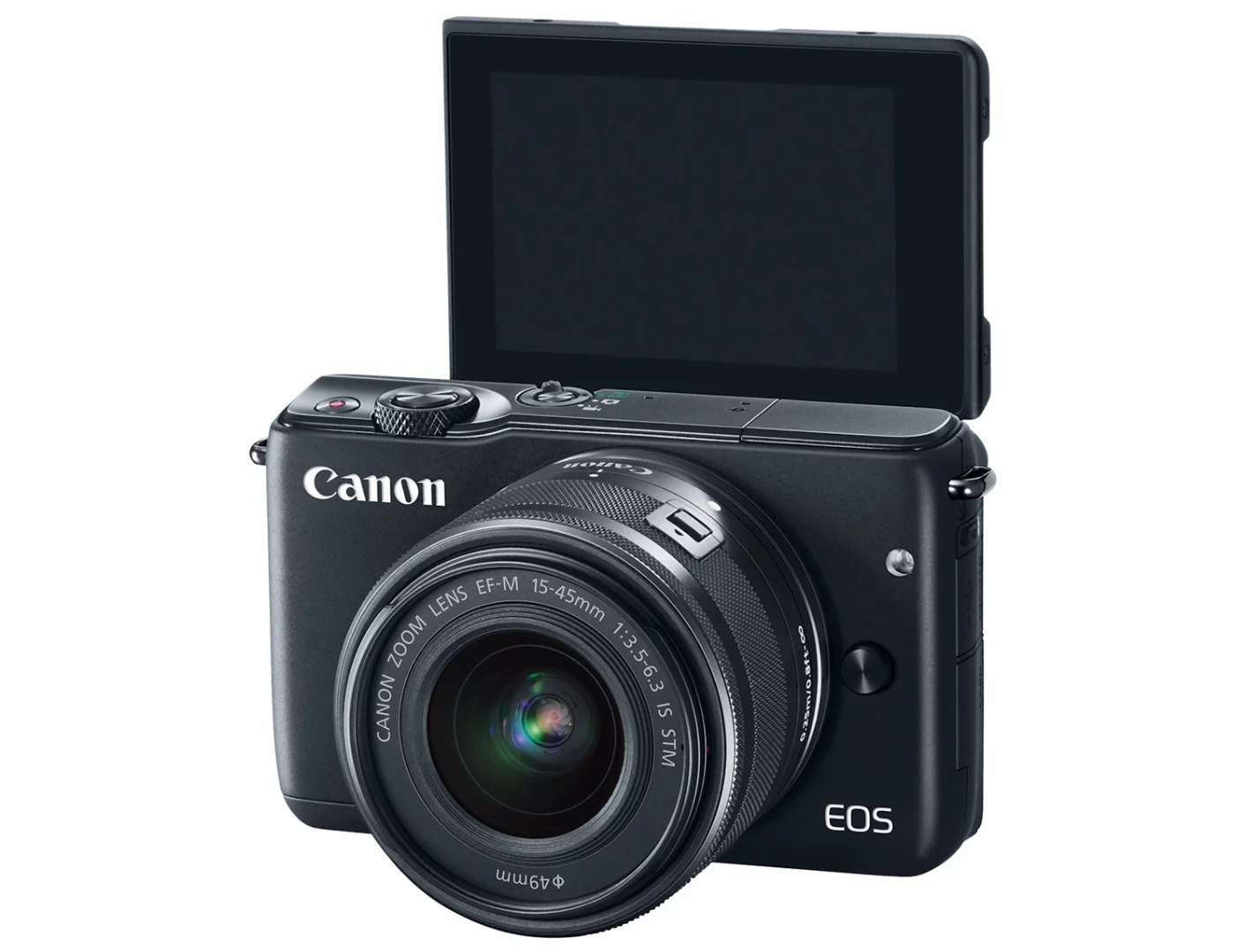 The rear screen on the Canon EOS M10 can be tilted 180 degrees for selfie shooting