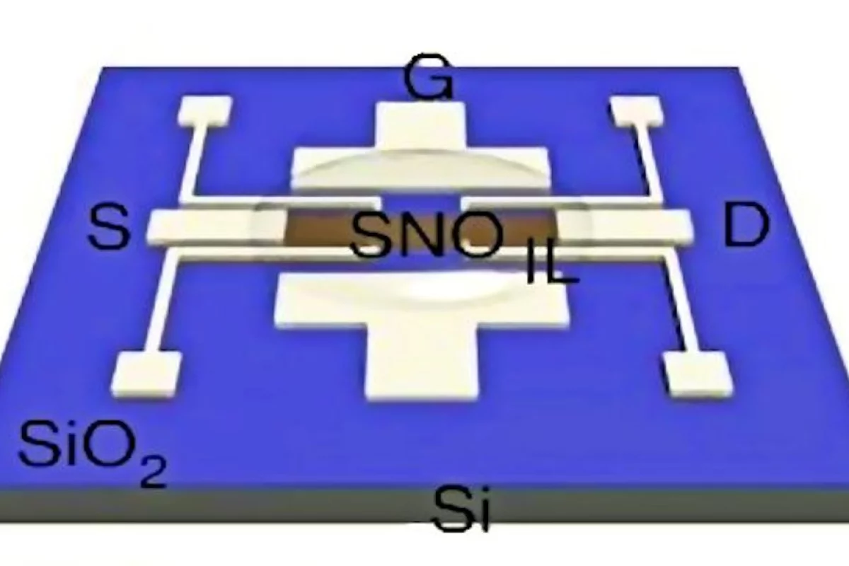 Schematic of the ionic liquid-gated SmNiO3 synaptic transistor (Photo: Harvard Univ.)