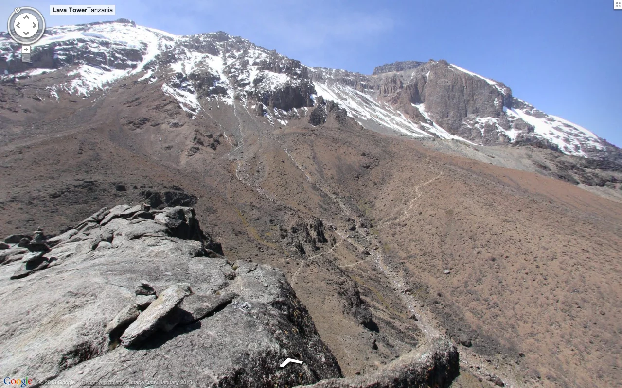 The view from the top of Mount Kilimanjaro through Google Maps Street View