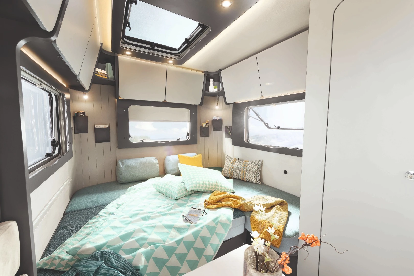 The rear couch converts to a double bed