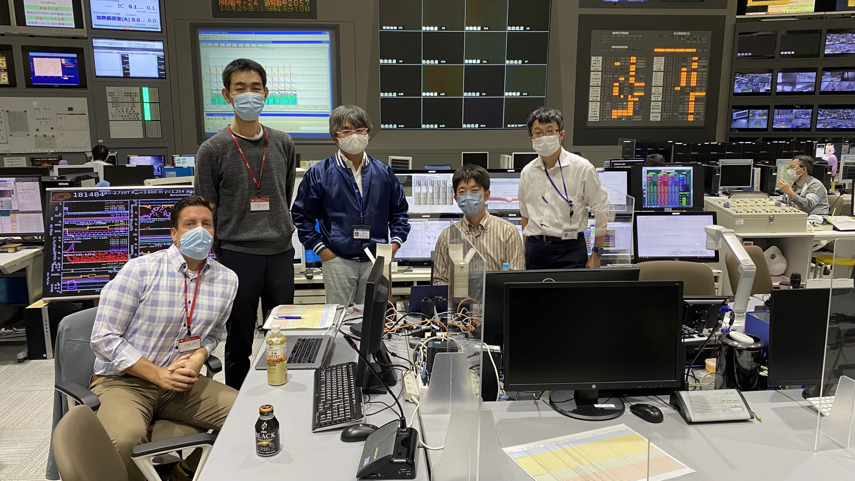 TAE’s VP of Operations Hiroshi Gota and Senior Director of Physics R&D Richard Magee traveled to the National Institute for Fusion Science (NIFS) in Japan to participate in a joint experiment on the Large Helical Device in 2022. TAE is proud to partner with NIFS in the pursuit of hydrogen-boron fusion as we work to develop commercial fusion power with the cleanest and most affordable fuel cycle for fusion, p-B11. Image inside the control room, from left: Magee, Gota, Prof. Mitsutaka Isobe, Prof. Kunihiro Ogawa, and Prof. Masaki Osakabe collecting data from the LHD Control Room, and Prof. Satoshi Ohdachi participated in the experiment remotely.