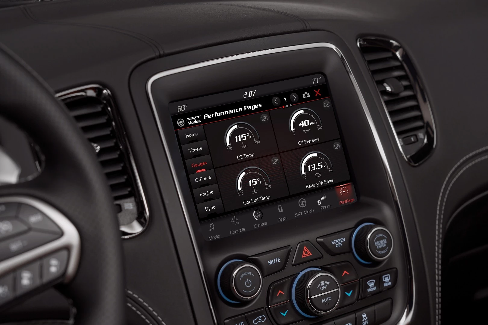The familiar and very well-done Chrysler Uconnect infotainment is augmented with Dodge's in-house performance apps in the Durango SRT