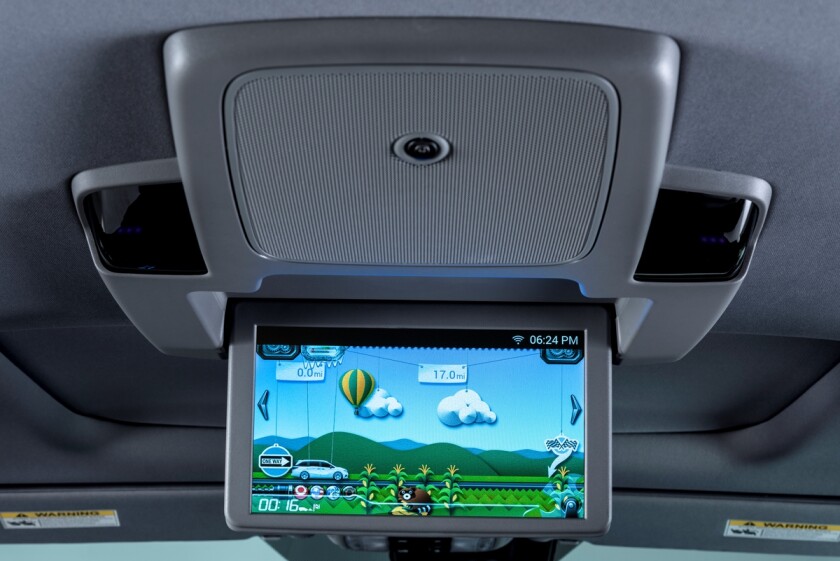The 2018 Honda Odyssey's 10.2-in WSVGA rear entertainment system mounted in the ceiling