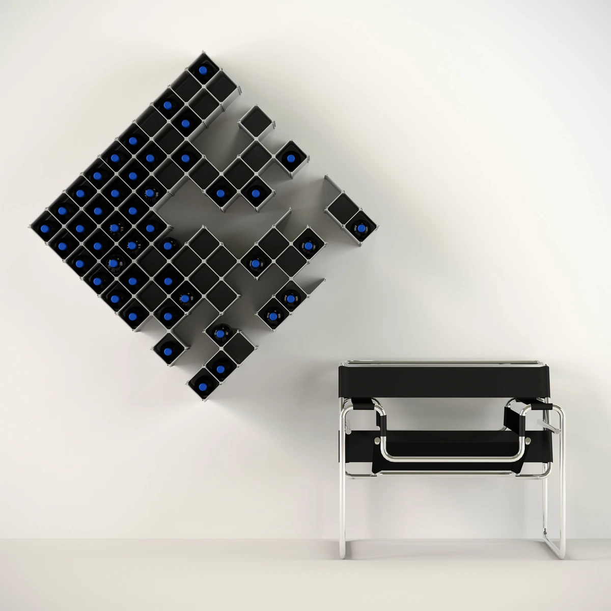 Mounting the Nucleus wine rack makes an interesting functional art piece