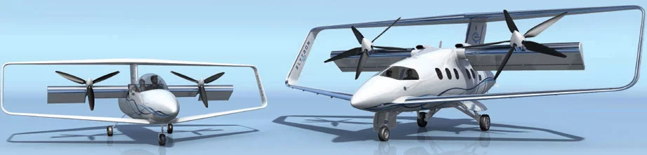 The designs for the Elytron 2S technology demonstrator (left) and a seven-seater version for commercial use