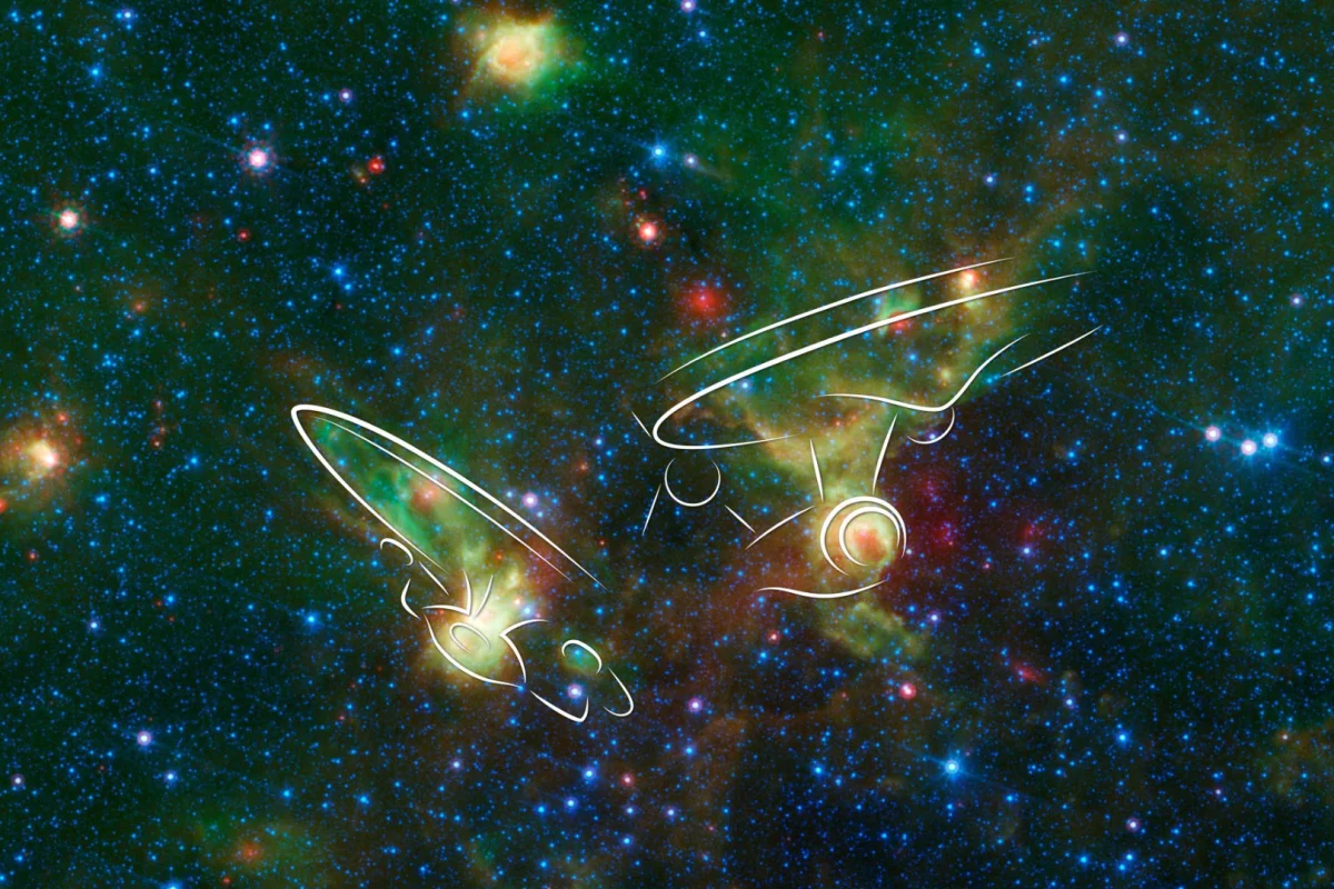 The Enterprise nebulae resemble spacecraft from the television series Star Trek