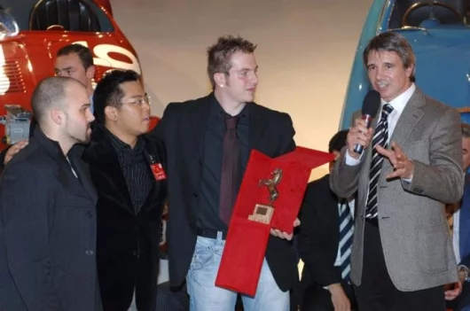 Manuele Amprimo, Werner Gruber and Yu Jae-Cheul, Ascari project designers, with Donato Coco