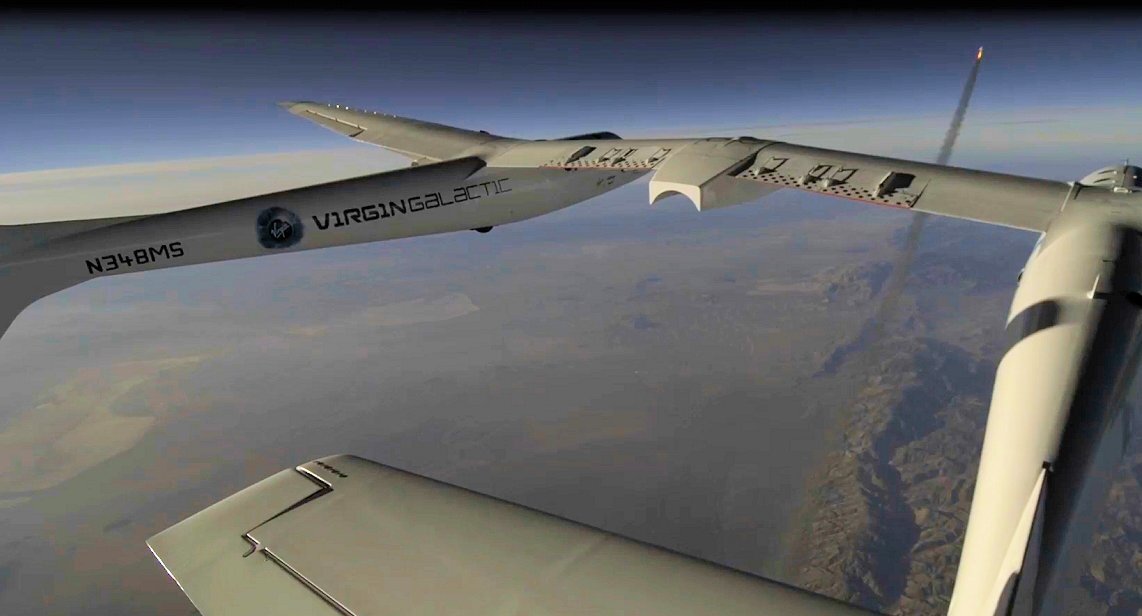 SpaceShipTwo streaking into the heavens as seen from White Knight Two a few seconds after separation (Photo: Virgin Galactic)