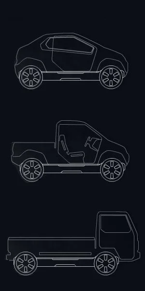 A designer could develop a small car, pickup or truck using the platform