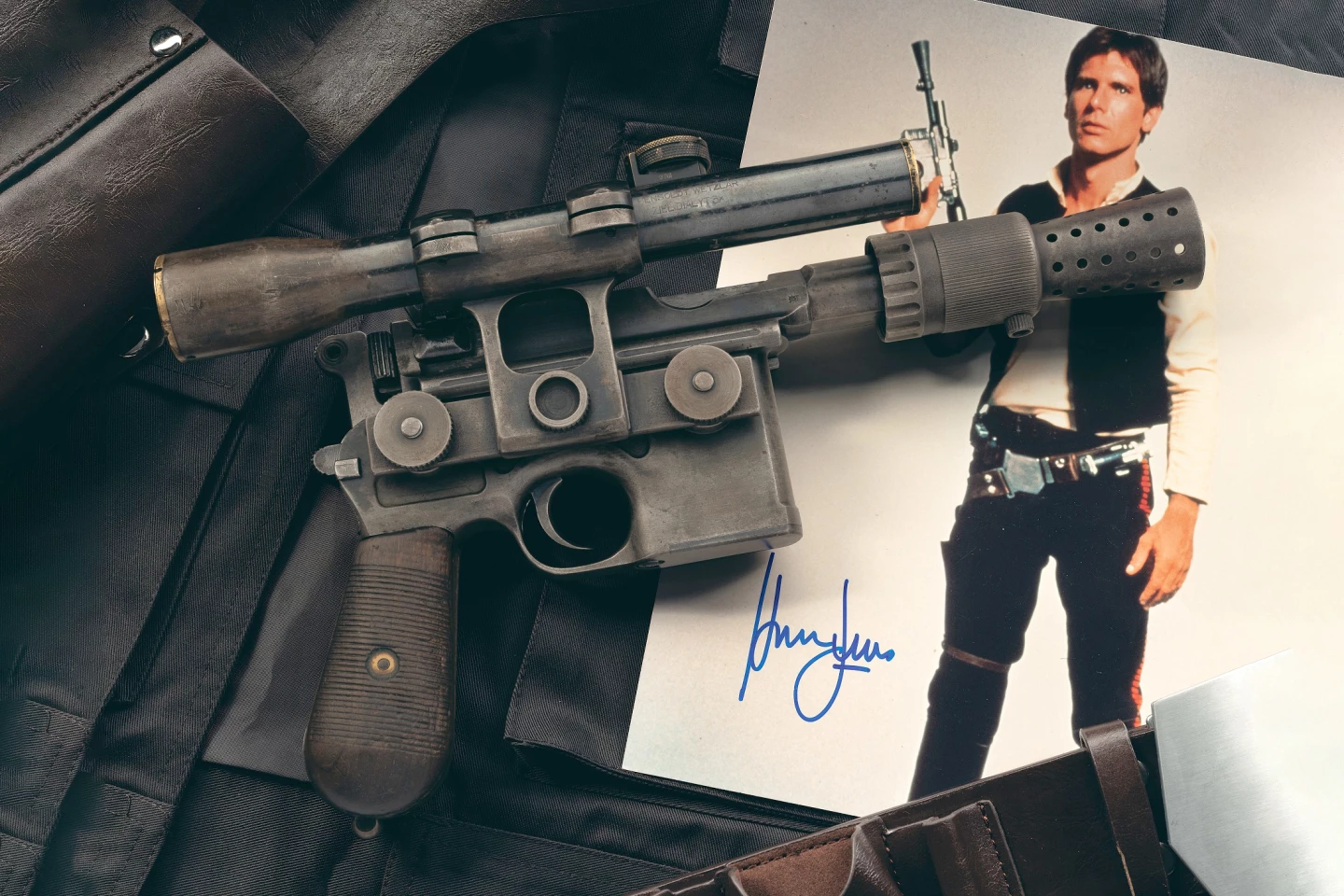 The first movie weapon to exceed USD$1.0 million at auction, this is the only known Blastech DL-44 Heavy Blaster from the original Star Wars movie "Star Wars: Episode IV - A New Hope." The movie was made on a very limited budget and the gun Han Solo used was manufactured using a C96 Mauser.