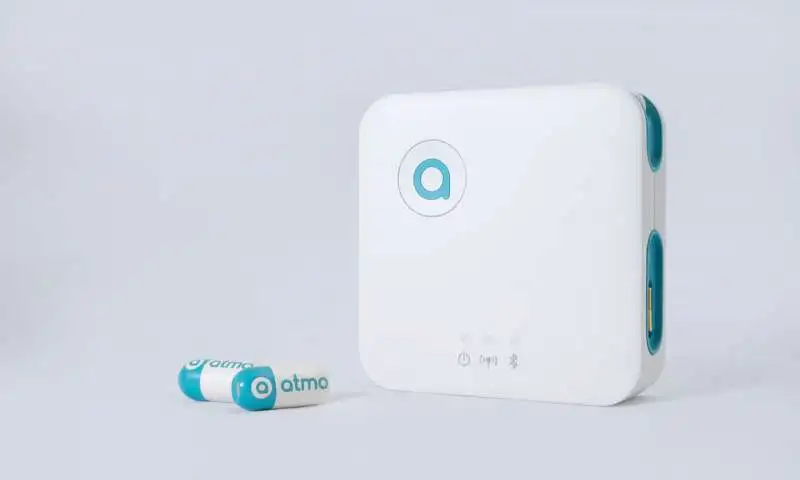 The pill sends data to a handheld external receiver which transfers information to a mobile app via Bluetooth
