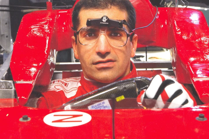 Marc Gene drives the first few laps in the new simulator - obviously, there's no need to drive with a helmet when you're not really doing 200 mph