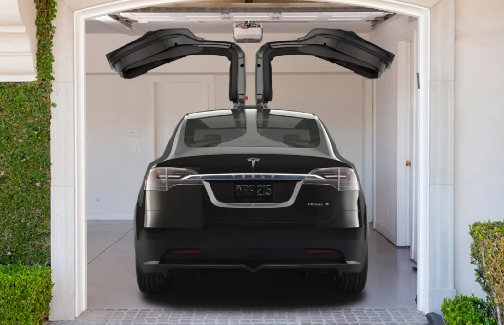 The Tesla Model X features "falcon-wing" doors