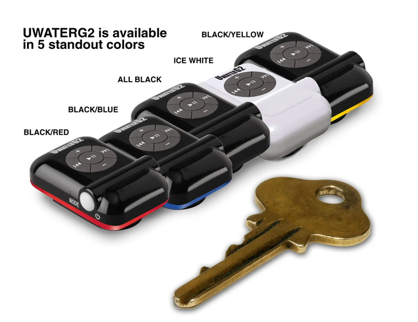 The tiny UWaterG2 waterproof MP3 player is available in five color combinations