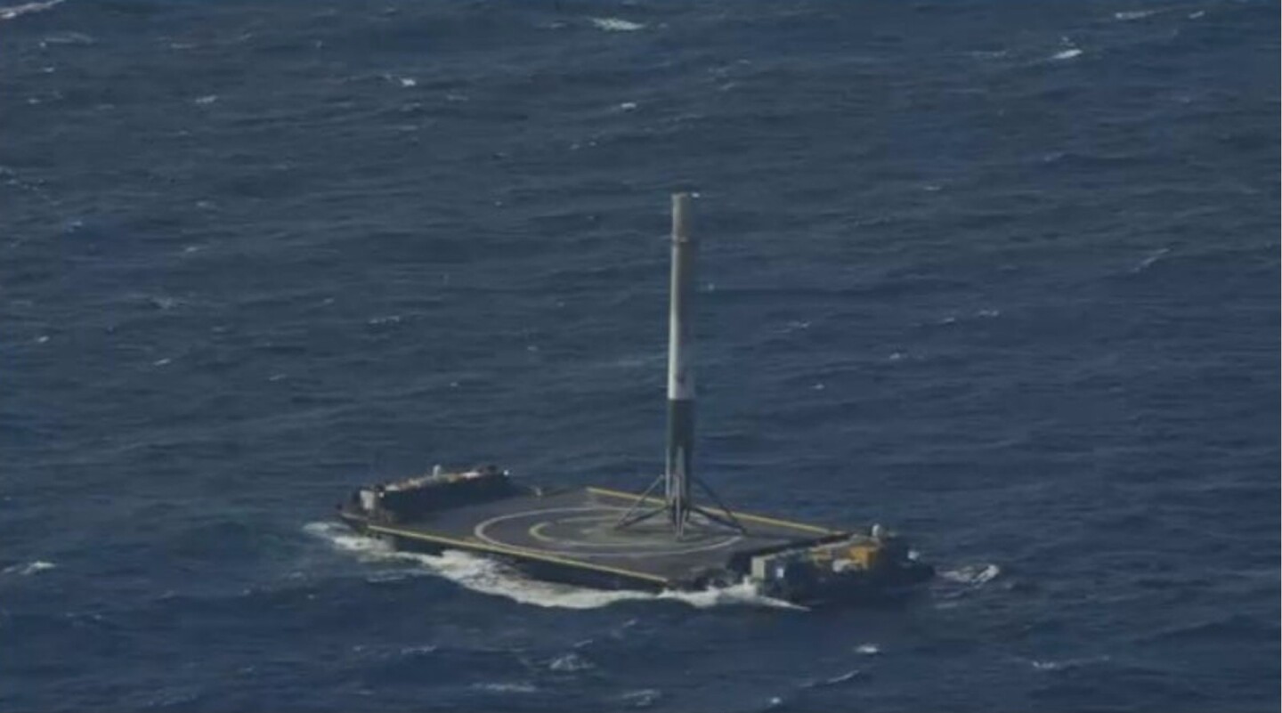 Falcon 9 on the deck of the drone barge