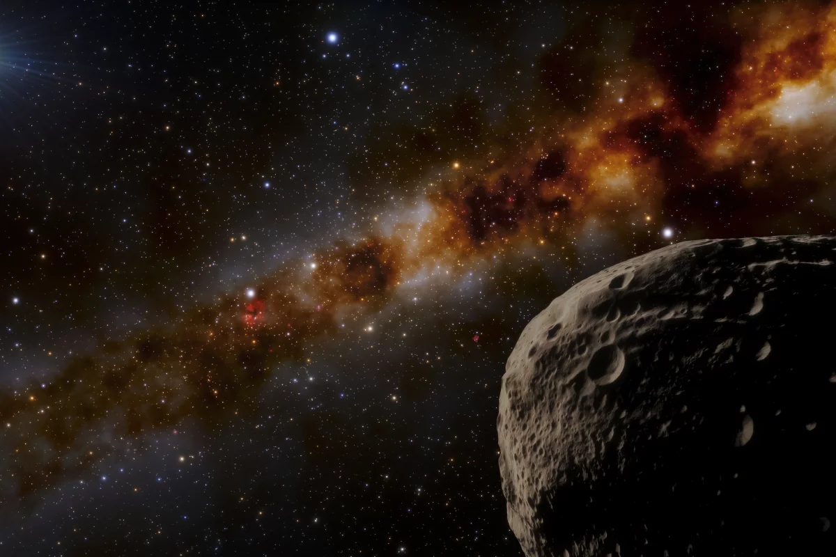 An artist's impression of Farfarout (bottom left), the new record holder for most distant known object in the solar system