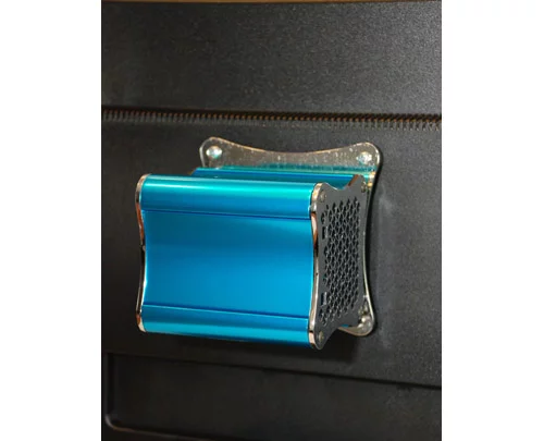 The Xi3's lightweight aluminum casing has mounting slides on three of its sides to cater for mounting on the back of a monitor or chaining together