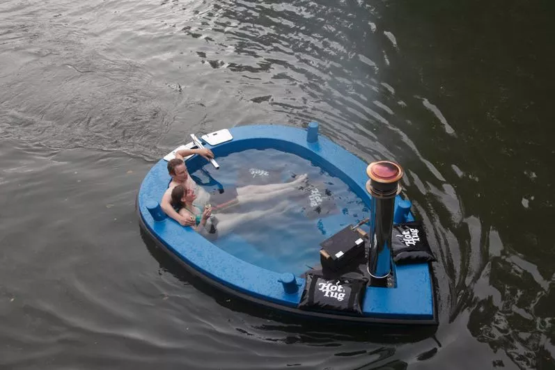 The HotTug is a small motor boat that doubles as a hot tub