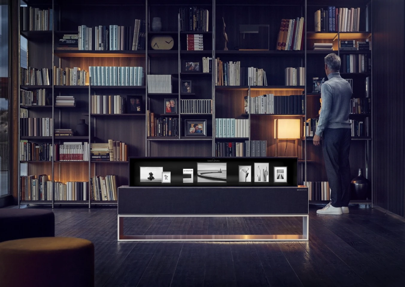The LG Signature OLED TV R, being used in Line mode