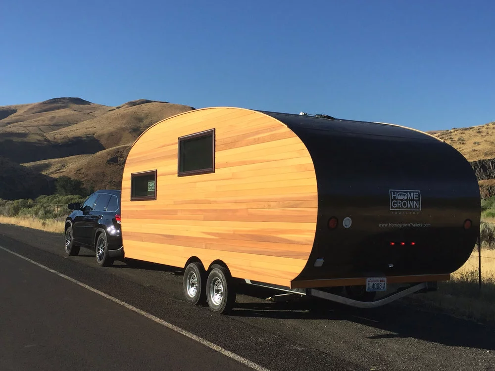 The Timberline can run either from a standard RV-style hookup or off-the-grid with a maximum 800-watt solar panel array and 6 kWh lithium-ion battery
