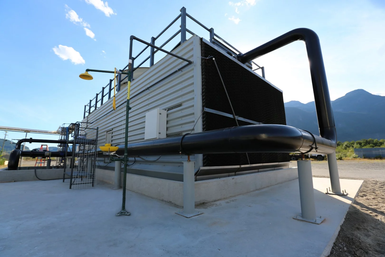 Carbon Engineering's pilot air contactor, constructed from the same set of cooling tower componentry and design philosophy that will be used at commercial scale