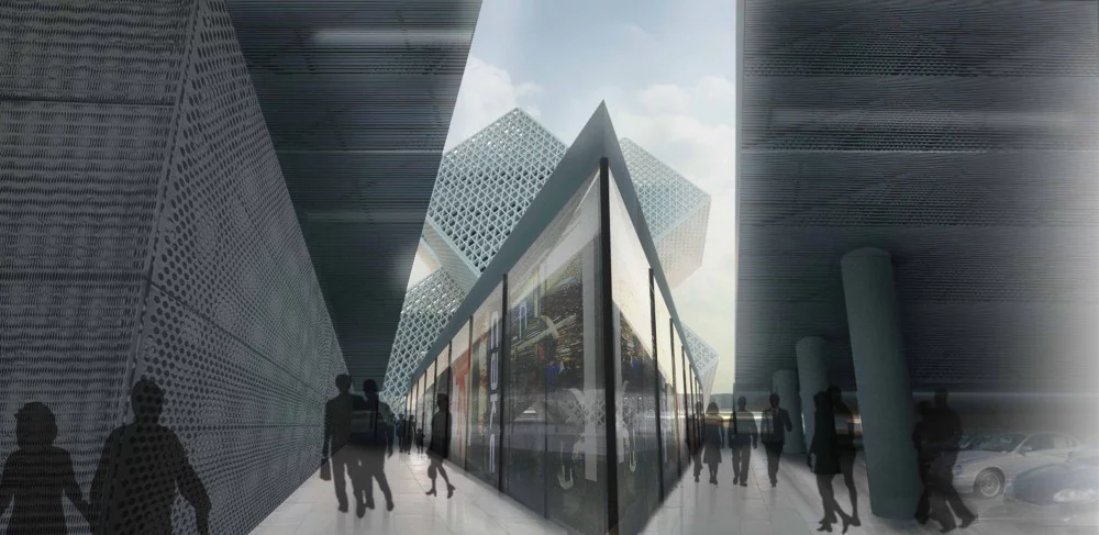 The fallen cross shape creates a large public outdoor space, planned for commercial shops and restaurants (image: OODA)