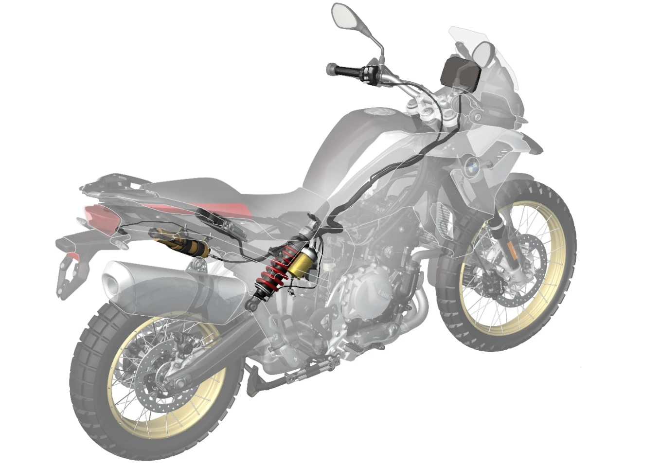 The new F 750GS and F 850GS can be fitted with BMW's optional Electronic Suspension Adjustment (ESA) which automatically adjusts suspension stiffness based on road conditions