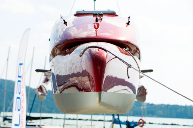 It has no motor or sails, relying entirely on two rowing stations for propulsion