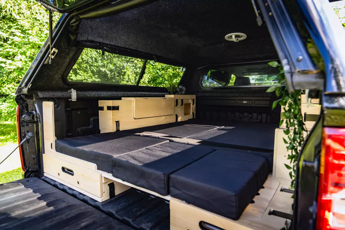 The passenger side box removed to create the roomiest bed configuration