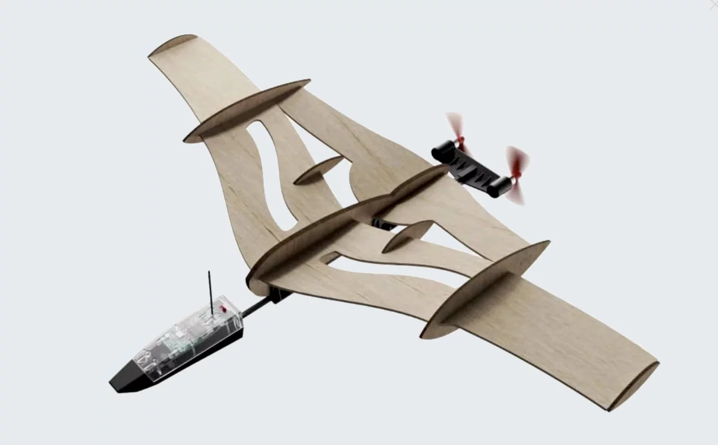 The hand-designed, laser-cut balsa plane uses PowerUp's 4.0 system to fly the model from your phone