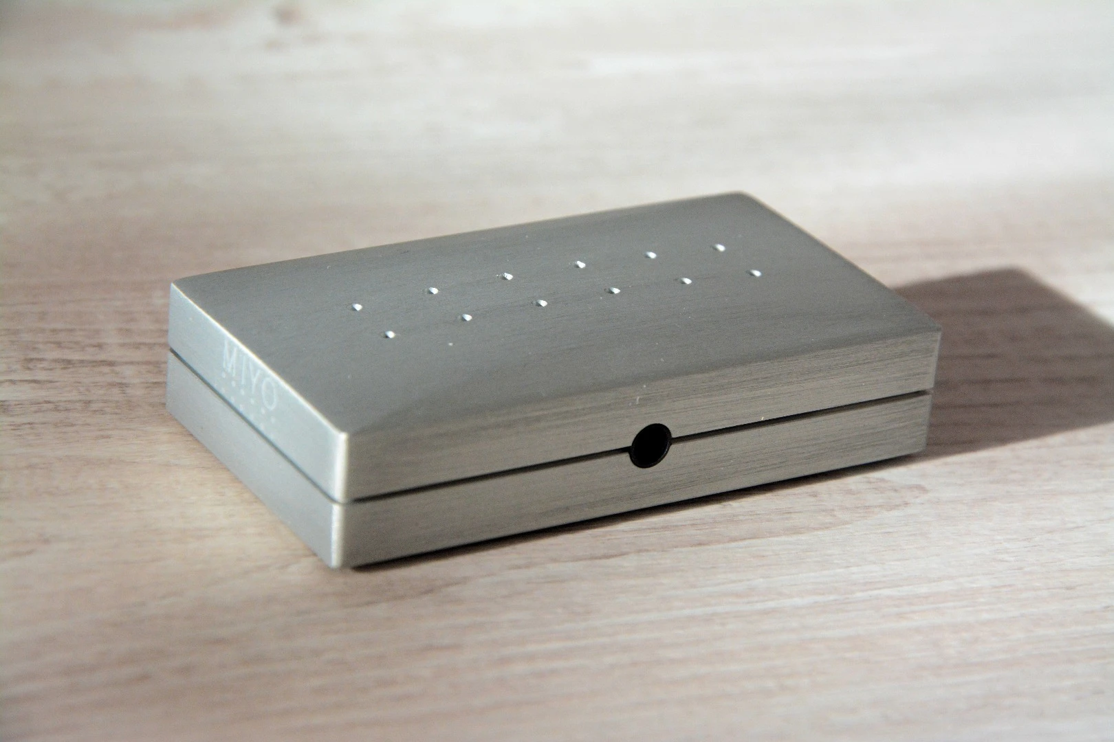 Mobile devices and music creation hardware can be plugged into the Miyo's 3.5 mm audio input jack
