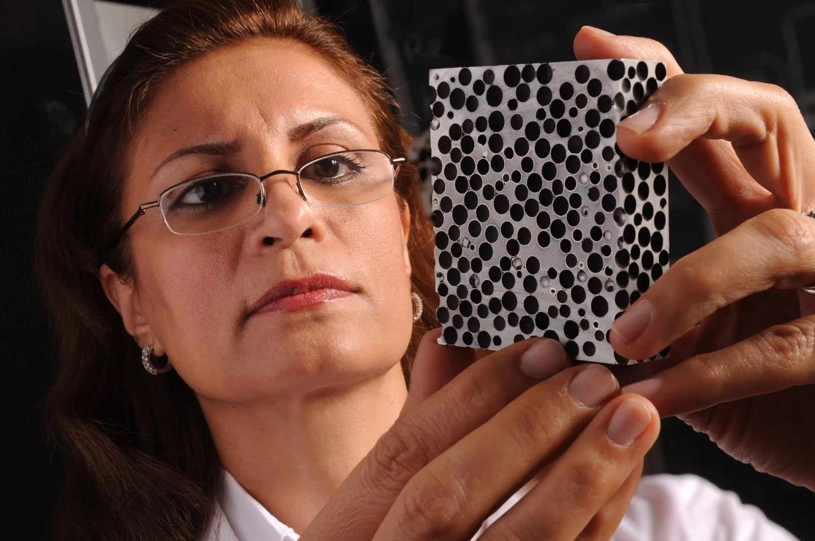 Afsaneh Rabiei with one of her composite metal foams