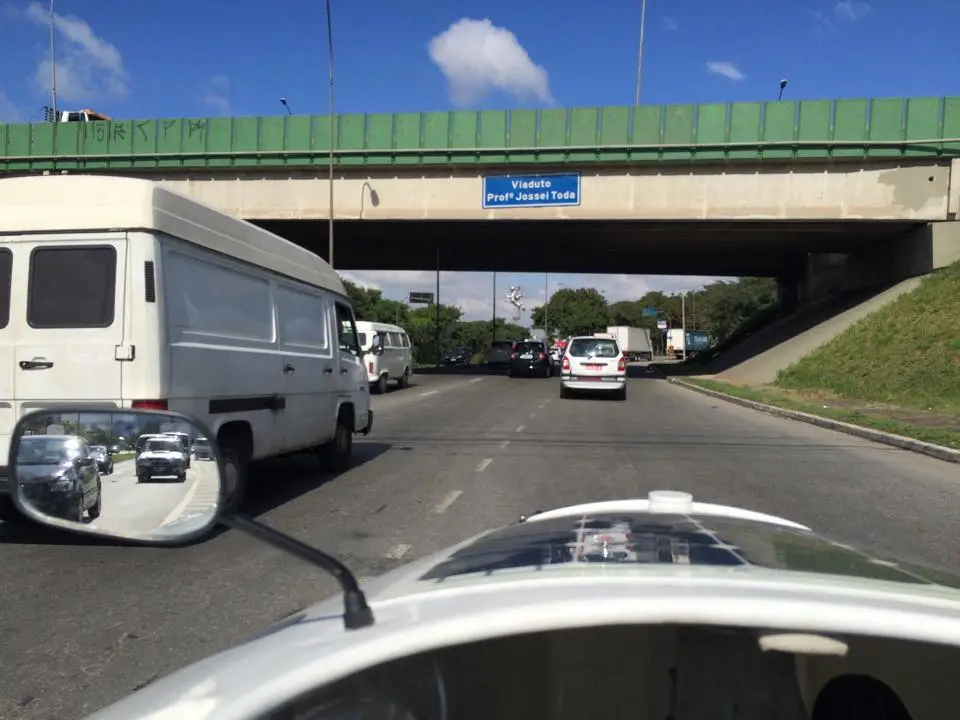 The view from Melanie's cockpit, on the highway