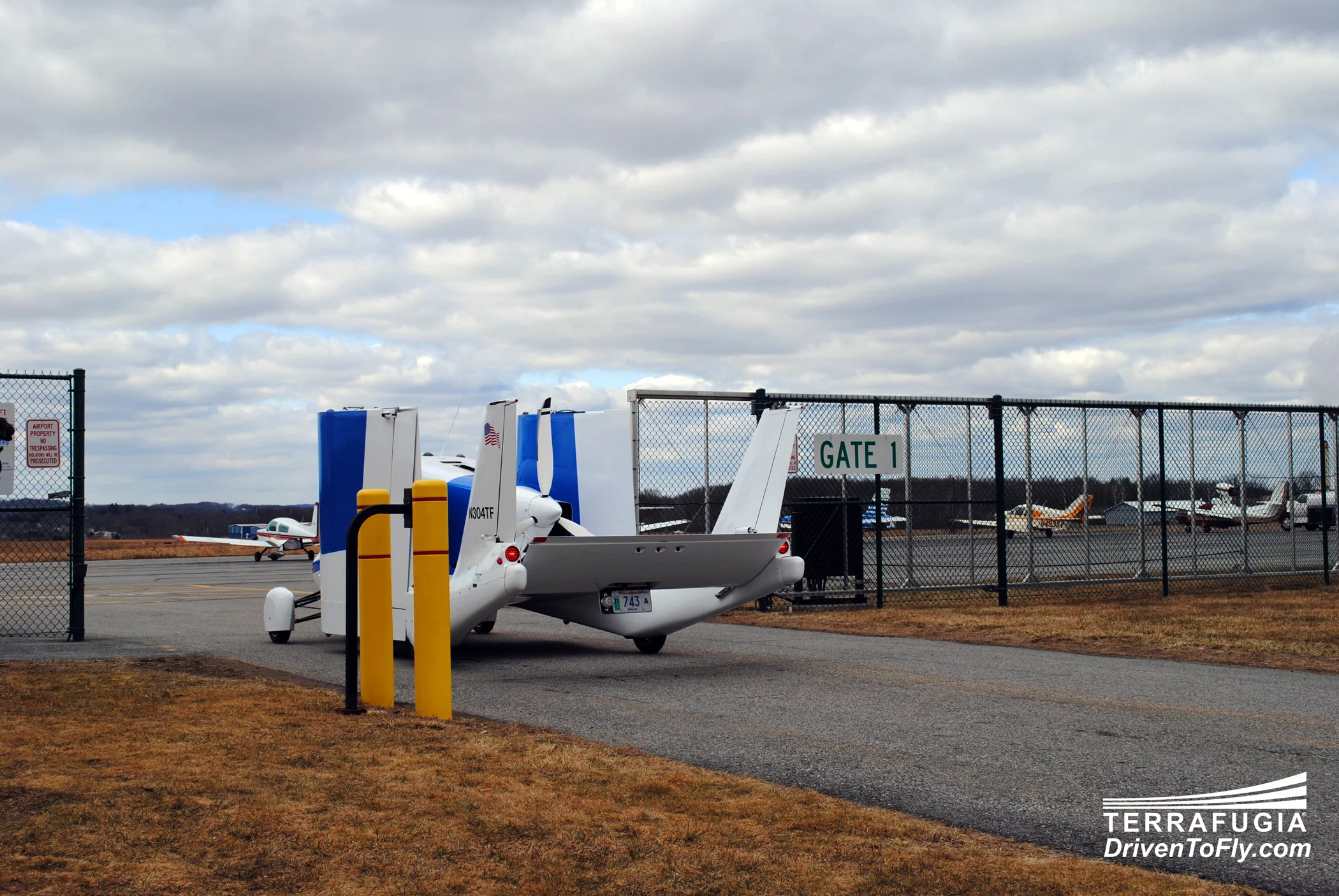 The Terrafugia Transition production prototype, entering the airfield at Plattsburgh International Airport