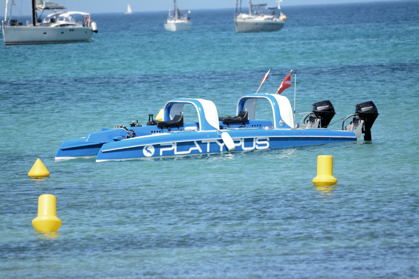 The Platypus prototype bobbing gently at Ramatuelle, in southern France, ahead of a brief demo