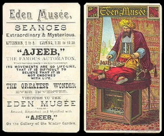 An ad for an exhibition of Ajeeb - an imitation of the Turk