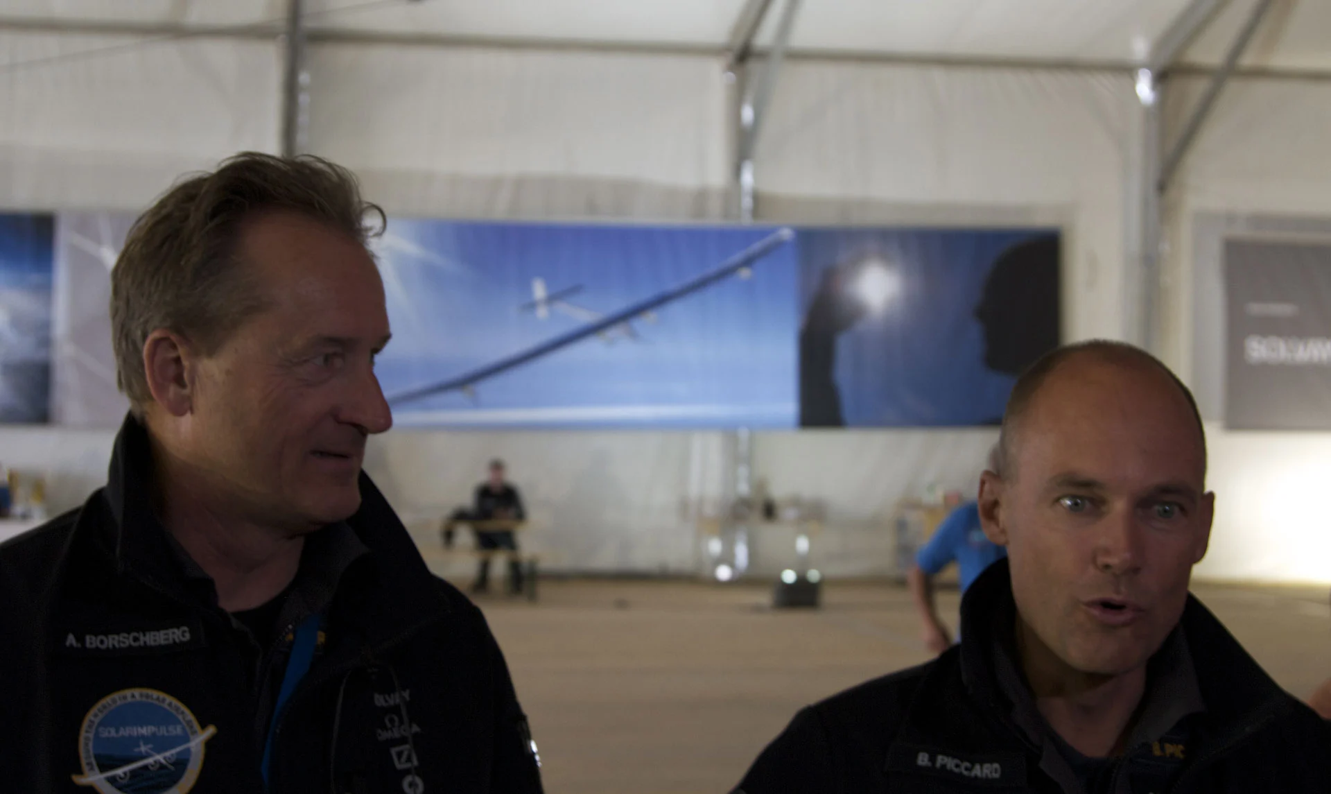 Solar Impulse founders Bertrand Piccard and Andre Borschberg discuss the project at the Paris Airshow