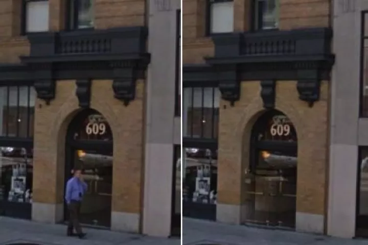 A pedestrian is removed from a Google Street View image using experimental new software