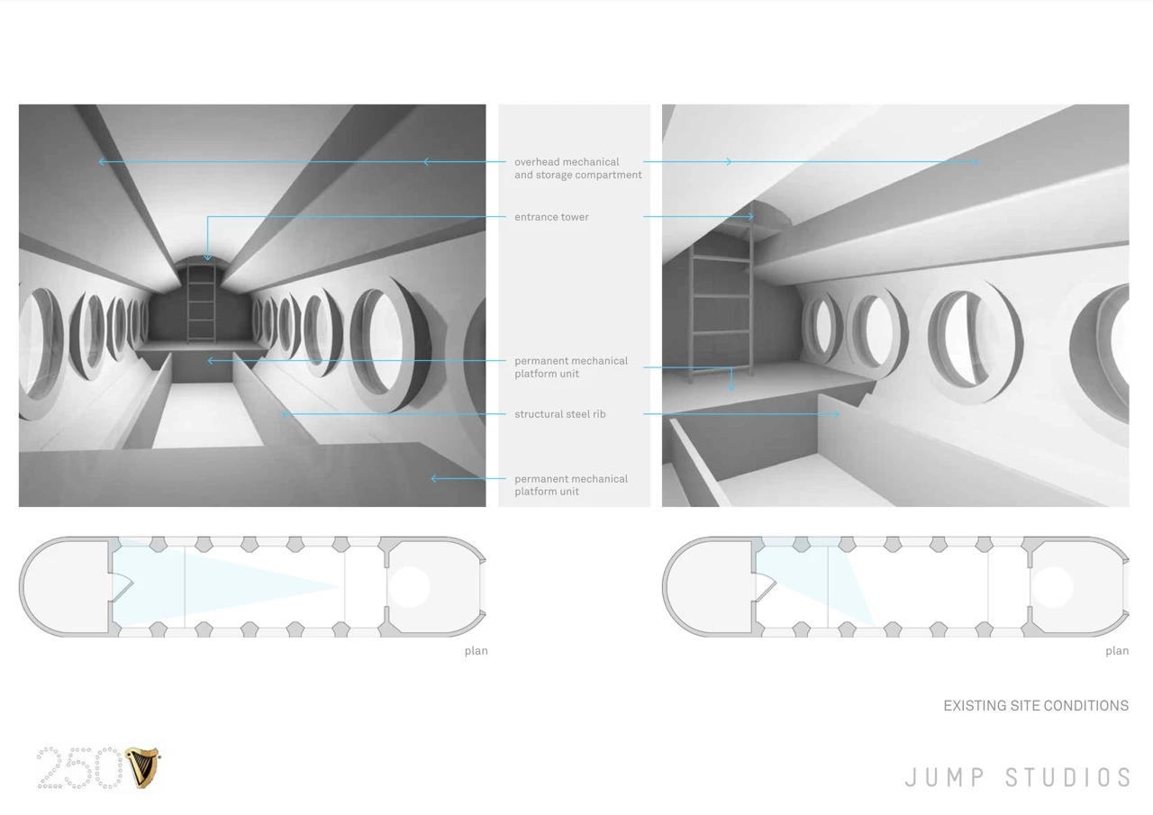 Interior views of original layout of Guinness submarine