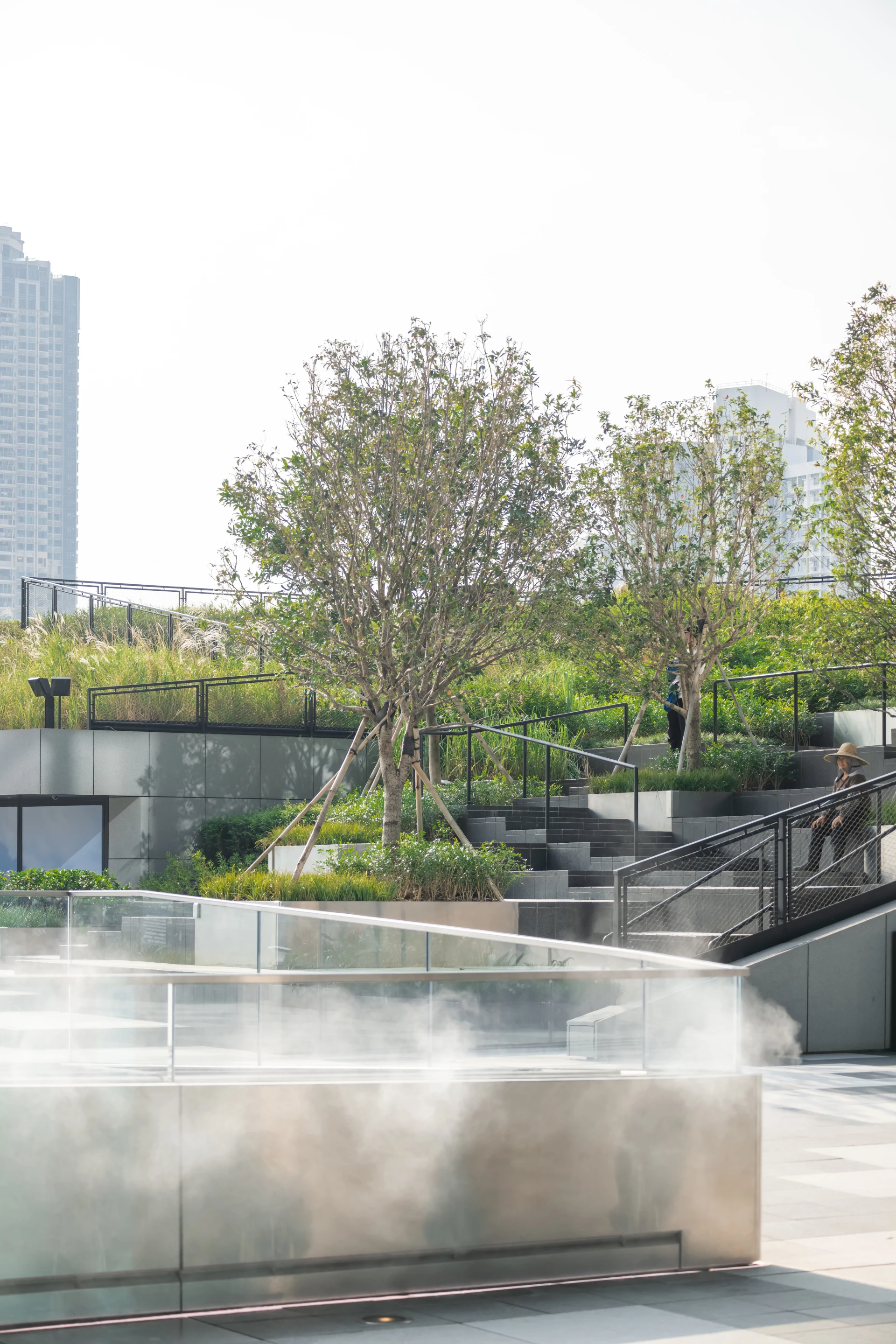 Airside's landscaping includes multiple water features to help cool the immediate area