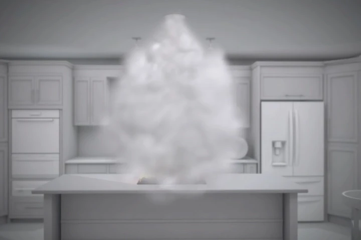 The ceiling-mounted Haven fire safety system puts out a stove-top fire