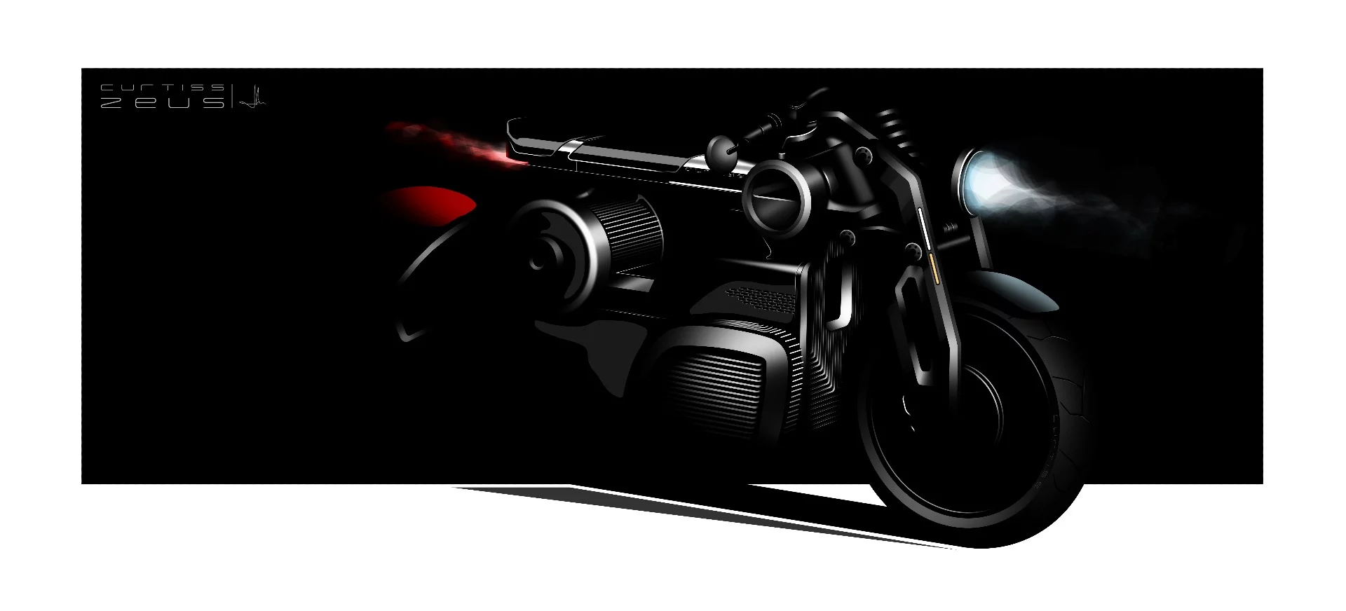 Design drawing of the Curtiss Zeus electric motorcycle