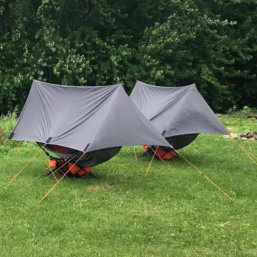 The Mock One becomes a full shelter with the addition of the mosquito net, tarp, quilts and pillow