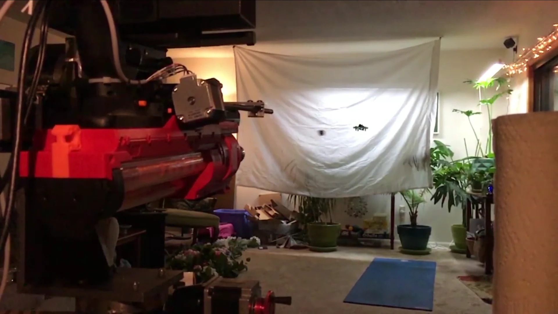 The DIY turret successfully targets and shoots down a micro-drone