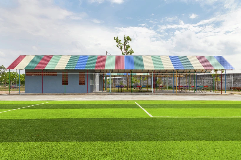 The outdoor area is used for sports like badminton and volleyball, and also serves as a physical training ground