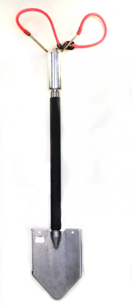 The Crovel Tactical's handle is wrapped with five feet (4.5 meters) of paracord