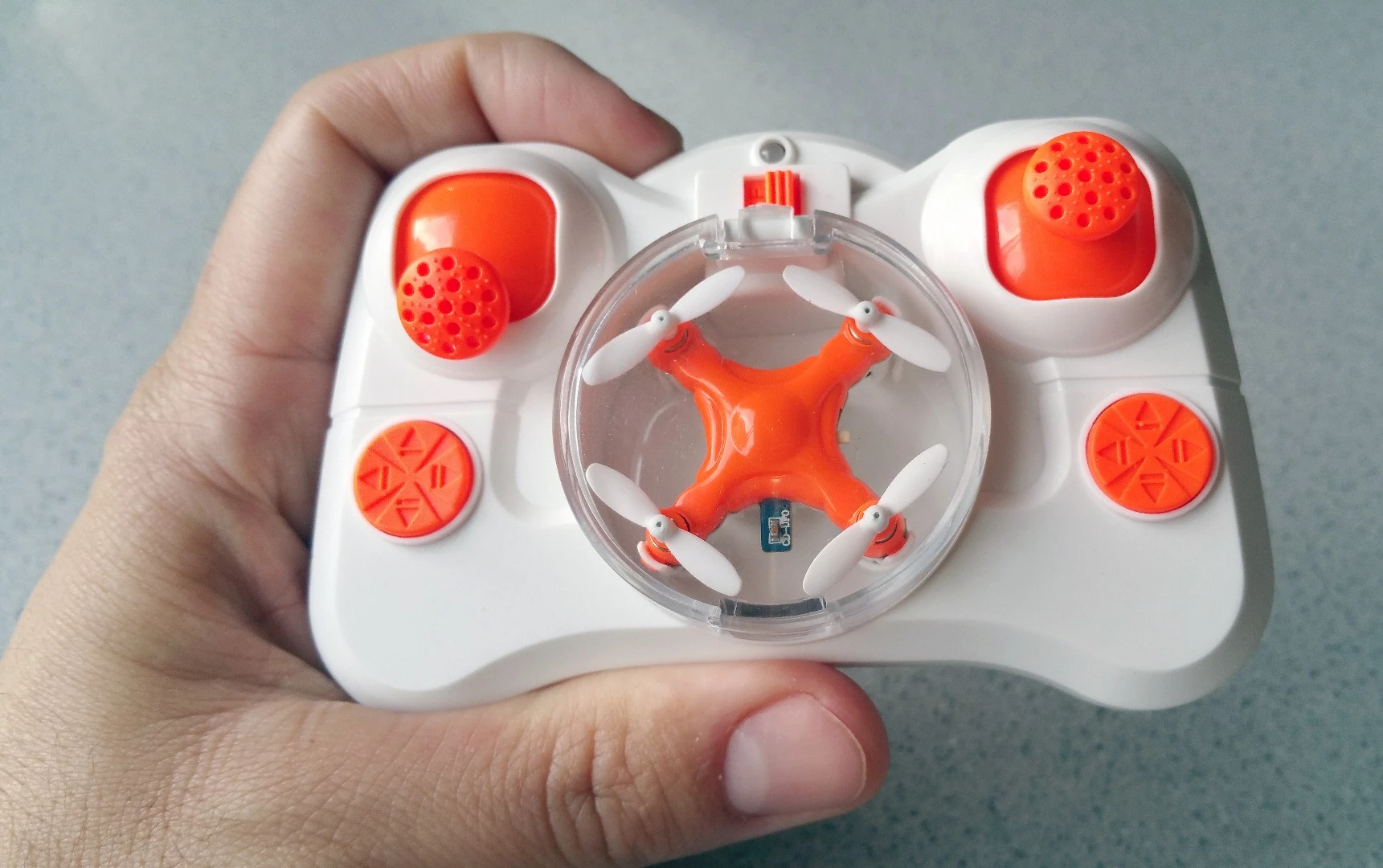 The Axis Drones Aerius quadcopter tucks away safely inside its transmitter when not in use