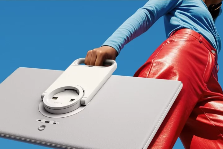 Samsung's Moving Style smart TV runs on battery power, and can be detached from its wheeled stand and carried by hand