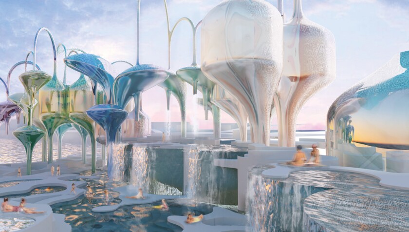 First Place - Tidal Terrains. Designer notes: "The proposal incorporates programs such as swimming, the agricultural farming of algae, restaurants and boulevards into a floating park typology which embraces water and encourages access to make it once again a sociable, livable part of the city. Within these programs, the landscape integrates a cycle in which algae, wastewater and atmospheric CO2 is converted to energy, food products and clean water. As such, this means that the dirty water of the Thames River becomes an asset to produce energy, rather than a commodity to be expensively processed."